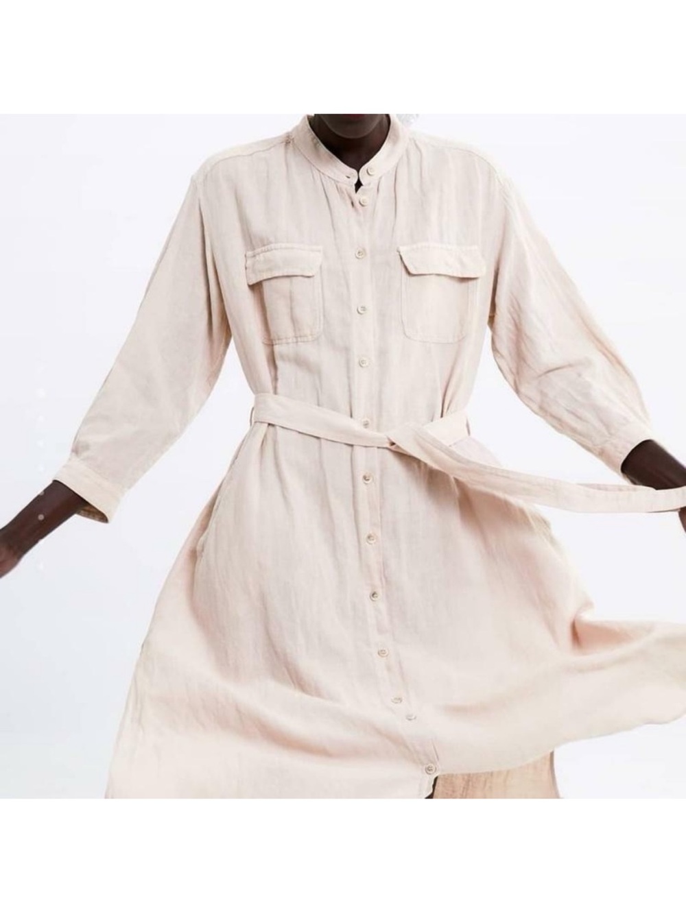 Zara Linen Shirt Dress Cream Size Medium NWT